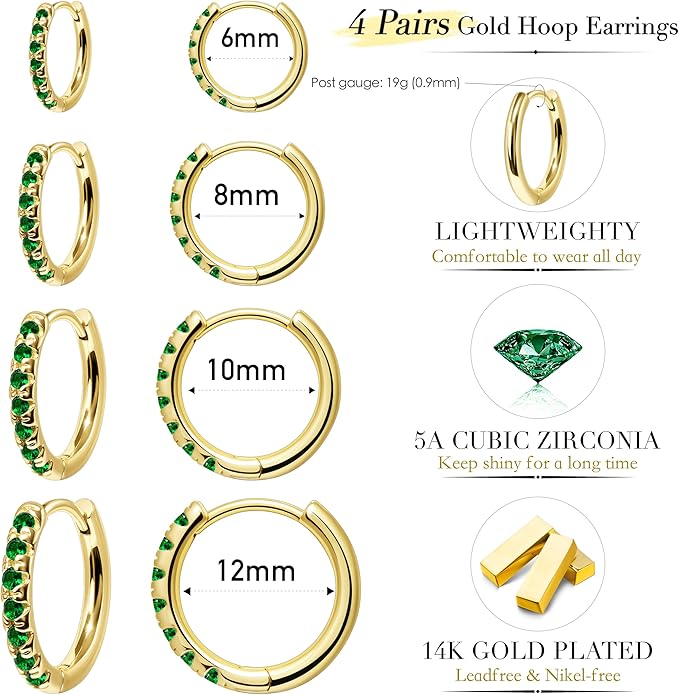 Small Gold Huggie Hoop Earrings Set for Women Men Hypoallergenic 14K Plated Stack Cartilage Earrings, Multiple Piercing Lightweight Mini Thin Cute Dainty Trendy Jewelry Set Christmas Gifts for Women