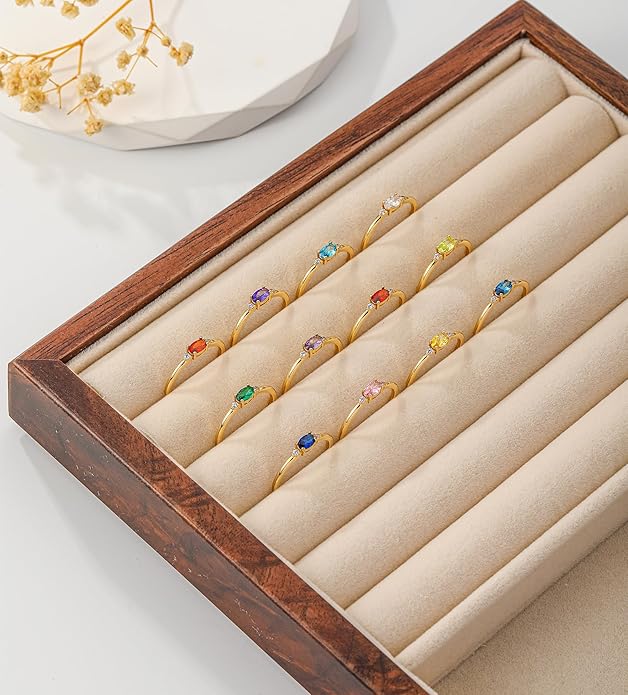 14k Gold Plated Birthstone Rings for Women Dainty Stackable Rings Non Tarnish Thumb CZ Emerald Green Gemstone Ring Cute Jewelry Birthday Valentine Gift for Mother Daughter Band Size 6-11