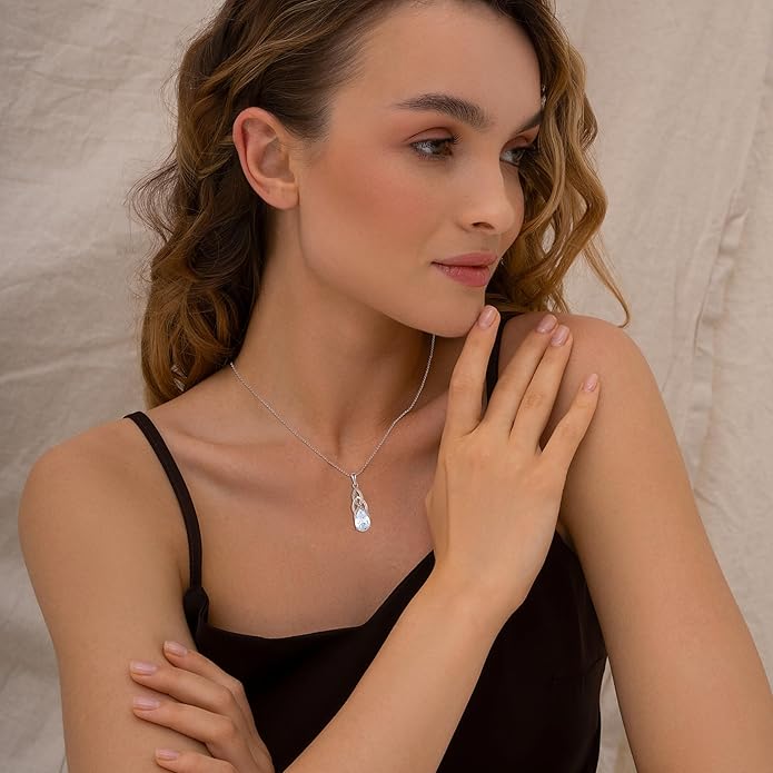 JO WISDOM Celtic Knot Infinity Jewelry Set for Women 925 Sterling Silver Dangle Drop Leverback Earrings April Birthstone Necklace Pendant Gemstone Jewelry
