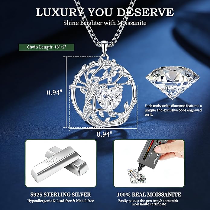 Gorgeous Moissanite Necklaces for Women - Valentine's Day Gifts for Wife Girlfriend, 925 Sterling Silver 1-3CT Moissanite Pendant Jewelry, Wedding Anniversary Birthday Christmas for Mom