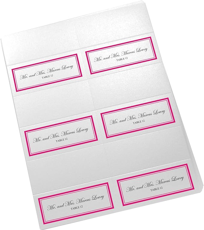 Double Line Border Printable Place Cards, Fuschia (Choose Color), Set of 150 (25 Sheets), Laser & Inkjet Printers - Wedding, Party, Dinner, and Special Events - Made in the USA