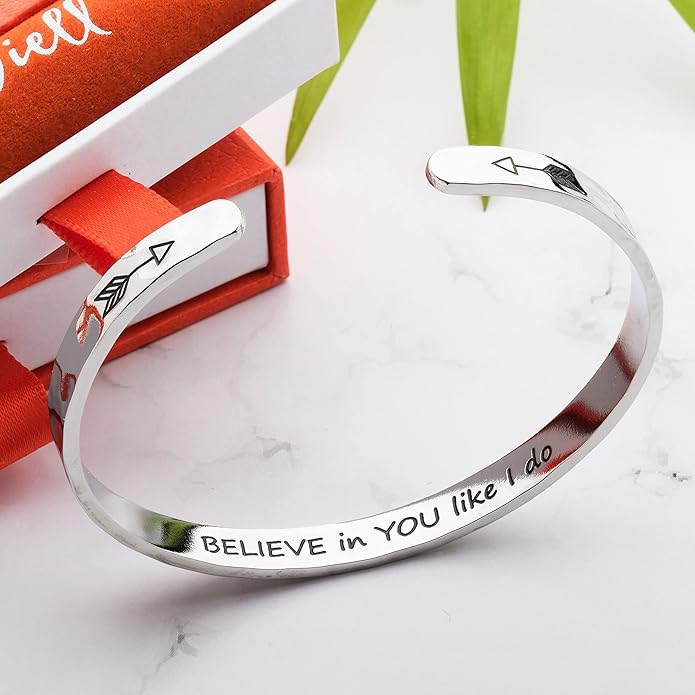 Carviell Engraved Cuff Bracelets for Women – Inspirational, Friendship, Love, Mom, Daughter, Sister, Christian, Graduation, Memorial & Wedding Gifts – 80+ Phrases – Stainless Steel, Gift-Ready