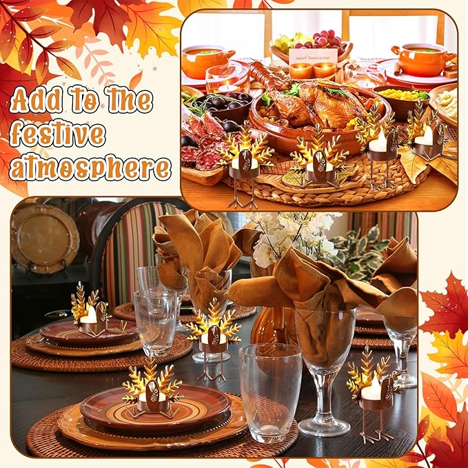 Meanplan 8 Sets 2-in-1 Turkey Candle Holder Set Turkey Tealight and Metal Votive Candle Holders Thanksgiving Table Centerpiece Decor Sitting Standing Turkeys Candlesticks for Home Table Mantle Decor