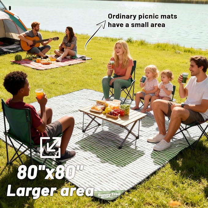 Extra Large Waterproof Picnic Blanket 80"x80" – Sandproof Outdoor Mat for Beach, Park, Grass, Lawn, Camping, Wedding Registry Must Have, Foldable & Portable Rug for Family Picnics