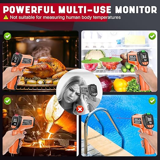 Infrared Thermometer Gun, Non-Contact Digital Laser Temperature Gun, -58°F to 1076°F, Adjustable Emissivity and Max/Min Values for Industrial, Cooking, Griddle,Engine, HVAC (Not for Human)