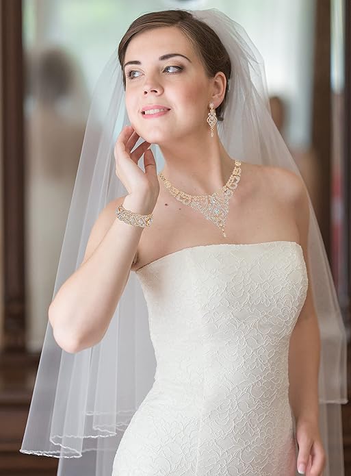Silver Gold Plated Wedding Jewelry Sets Bridal Necklace Rhinestone Earrings Bracelets