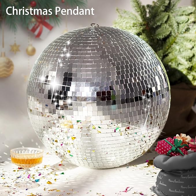 12/16/20 Inch Large Mirror Disco Ball - Hanging Big Cool and Fun Silver Hanging Party Disco Ball for Party Decorations, Clubs, Weddings, Bars, Holiday Events, and Stage Decor 20Inch