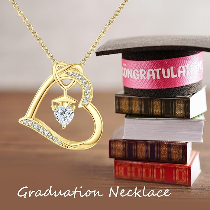 YAFEINI Graduation Necklace S925 Sterling Silver Bachelor Cap Necklaces Class of 2025 Heart Pendant College High School Graduation Gifts for Women Mom Wife
