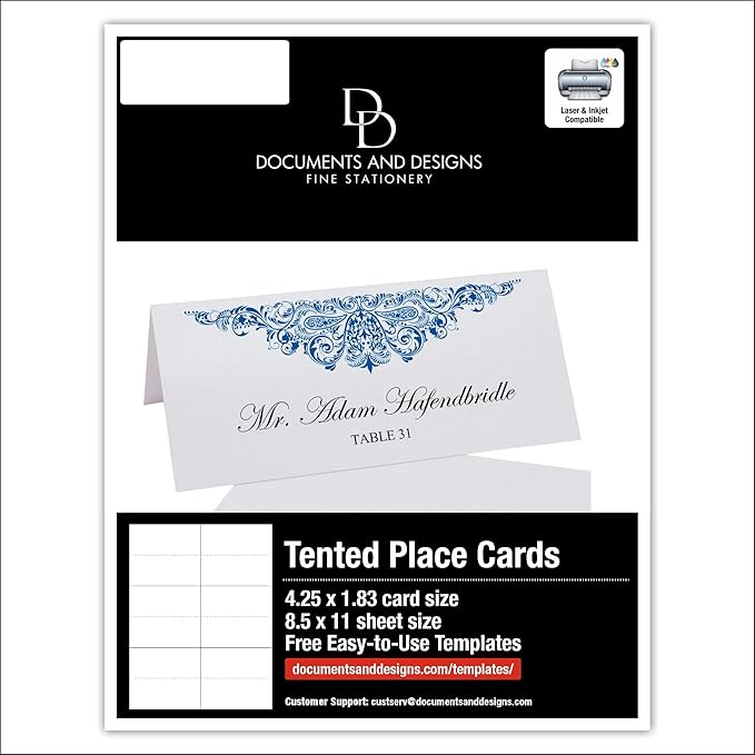 Paisley Printable Place Cards, Royal Blue (Choose Color), Set of 60 (10 Sheets), Laser & Inkjet Printers - Wedding, Party, Dinner, and Special Events - Made in the USA