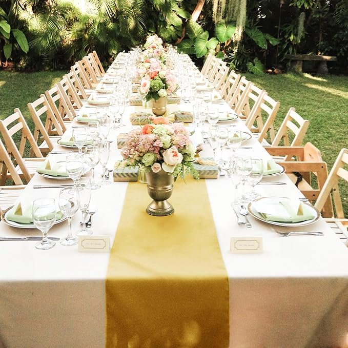 20 Pack Satin Table Runner 12 x 108 Inch Long,Satin Silk Table Runner for Wedding,Birthday Party and Banquet Decoration,Light Gold