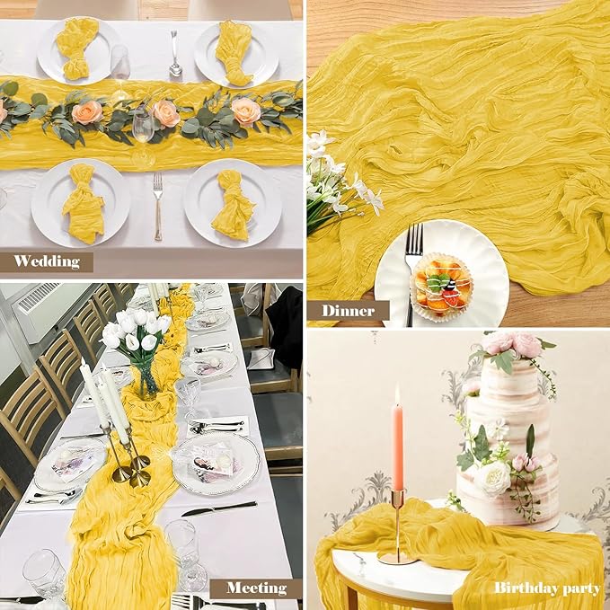 2 Pack 10 Ft Cheesecloth Table Runner Light Yellow Gauze Long Table Runners Boho Gauze Cheese Cloth Table Runner Rustic Sheer Runner for Wedding Party Table Decor ( 35 x 120 Inch )
