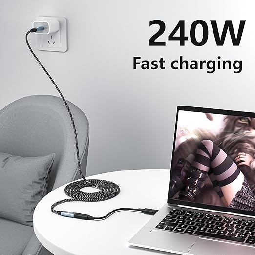 USB C Extension Cable 10FT, 20Gbps/240W USB3.2 Type C Extender Cord, 4K@60Hz Video Output Nylon Braided USB C Male to Female Extension Charging Cable Compatibility with Thunderbolt 4/3