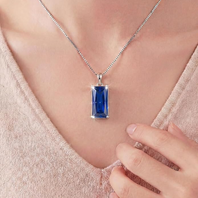 Minimalist Square 8mm×16mm Birthstone Sterling Silver Necklace - Hypoallergenic, Lightweight, Gift for Her