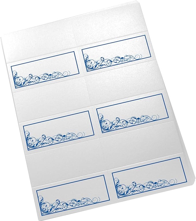 Scribble Vintage Swirl Printable Place Cards, Royal Blue (Choose Color), Set of 60 (10 Sheets), Laser & Inkjet Printers - Wedding, Party, Dinner, and Special Events