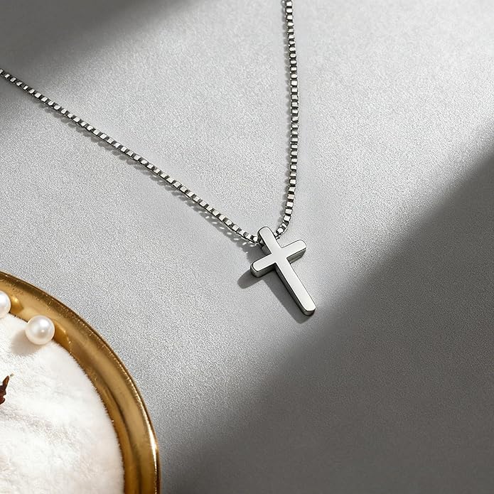 Crown Cross Necklace for Women, 14K Gold Silver Cubic Zirconia Crown Cross Necklace, Diamond Gold Silver Cross Necklaces, Dainty Cross Faith Simple Trendy Charm Jewelry Gift for Women