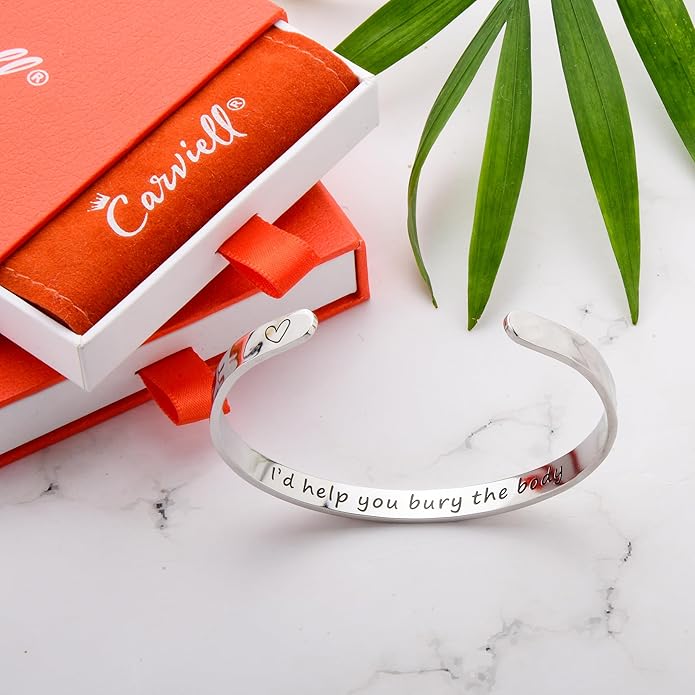 Carviell Engraved Cuff Bracelets for Women – Inspirational, Friendship, Love, Mom, Daughter, Sister, Christian, Graduation, Memorial & Wedding Gifts – 80+ Phrases – Stainless Steel, Gift-Ready