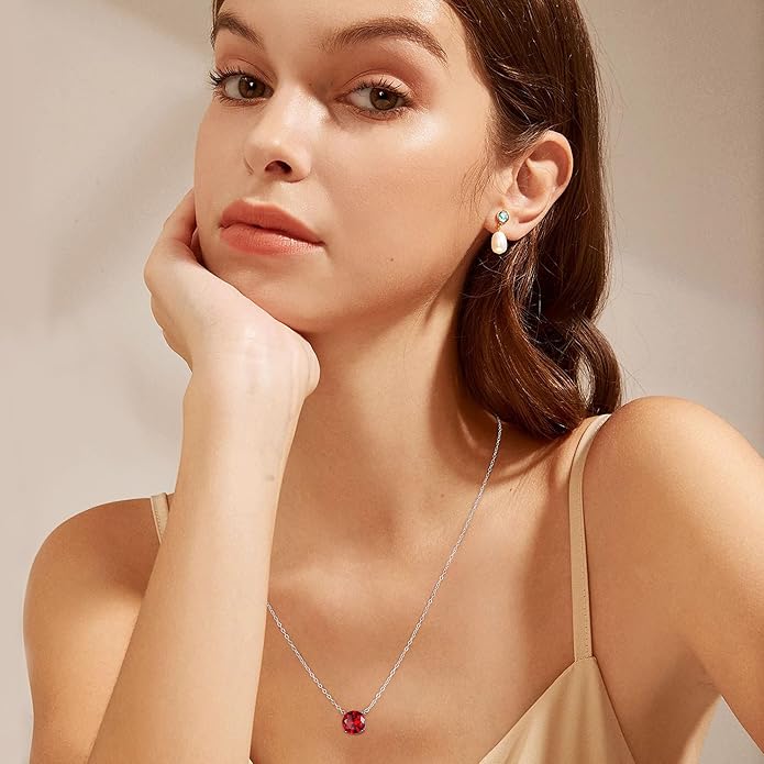 Ursilver Sapphire Necklace for Women, S925 Sterling Silver Birthstone Necklace 2CT Lab Grown Sapphire Birthstone Necklaces September Birthday Gifts September Jewelry Gifts for Women