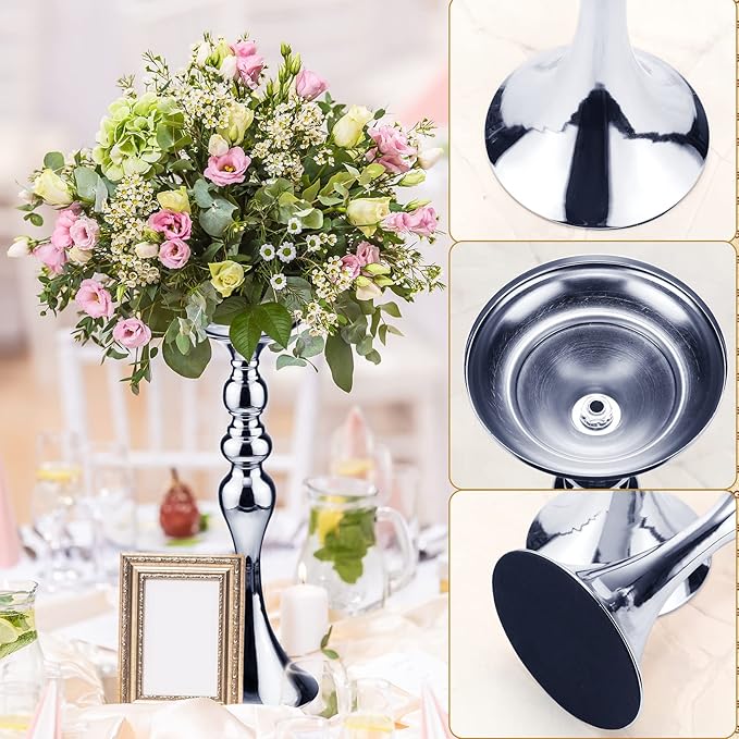 Sadnyy 16 Pcs Metal Flower Arrangements Stand Metal Wedding Centerpiece Stand Tall Table Decor Flower Vase for Wedding Reception Centerpieces Event Party Hotel Home Decor(15 Inch,Silver)