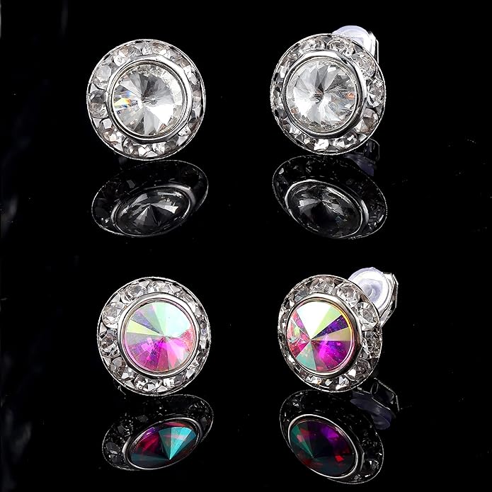 FIBO STEEL Clip on Halo Earrings Rhinestone Earrings Crystal Earrings for Women Round Acrylic Stone Inside Dance Competitions Stage Opera Performance Wedding Party Jewelry