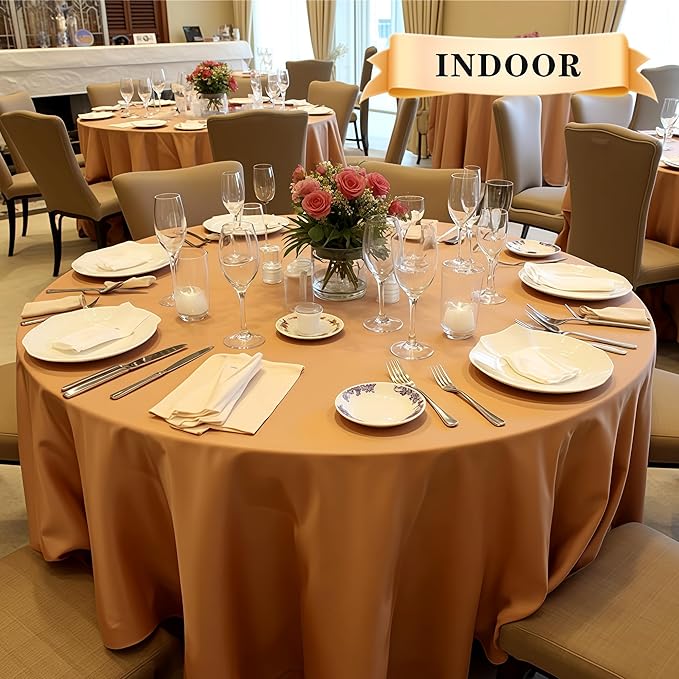 sancua 6 Pack Round Tablecloth 90 Inch Light Brown, Stain and Wrinkle Resistant Fall Table Cloth - Washable Polyester Decorative Fabric Table Cover for Dining, Thanksgiving Parties and Camping, Bronze