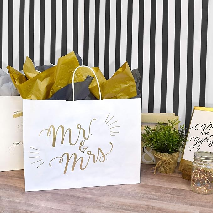 Prime Line Packaging White Gift Bags, Paper Shopping Bags with Handles for Small Business, Boutique, Merchandise, Retail, Party Favors, Bulk, 16x6x12, 50 Pack