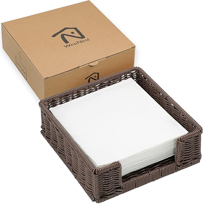 Paper Napkin Holder, Dinner Napkin Dispenser, Rustic Tissue holder, Flat Tissue Box, Resin Wicker, Dark Brown