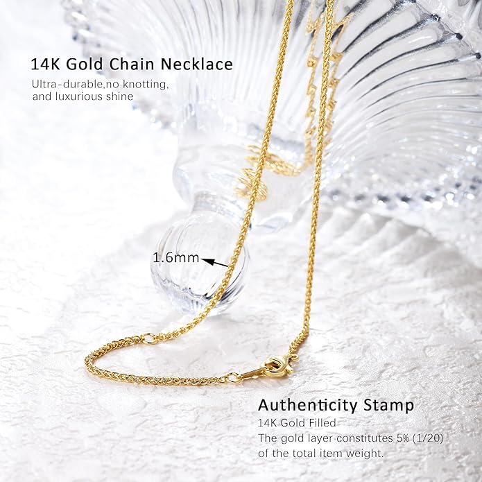 BEAYEG 14K Gold Chain Necklace for Women, Solid Chain Necklace, Hypoallergenic Durable Everyday Gold Jewelry Gift Ready (Length, 20inchs,Diameter1.6mm/1.8mm/2mm