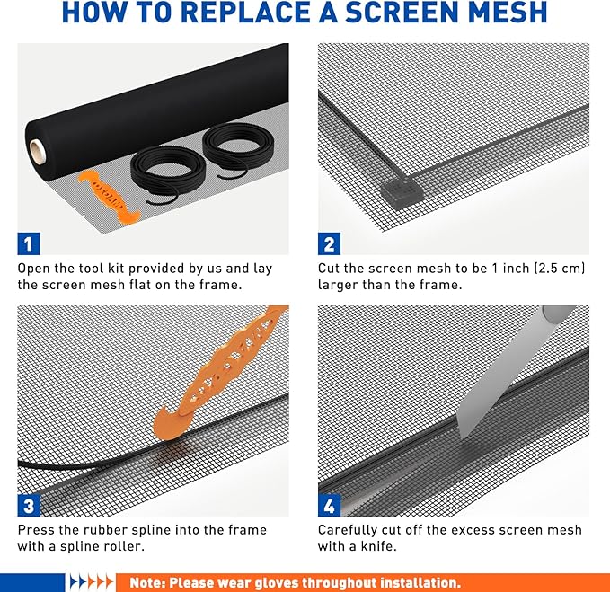MAGZO Window Screen Replacement Mesh Roll, 37.4in × 16.4ft Upgraded Density 48x48 Mesh 0.12mm WD High Definition Siftproof Screen for Porch Doors Repair Kit, Ideal for Patio, Sliding Doors