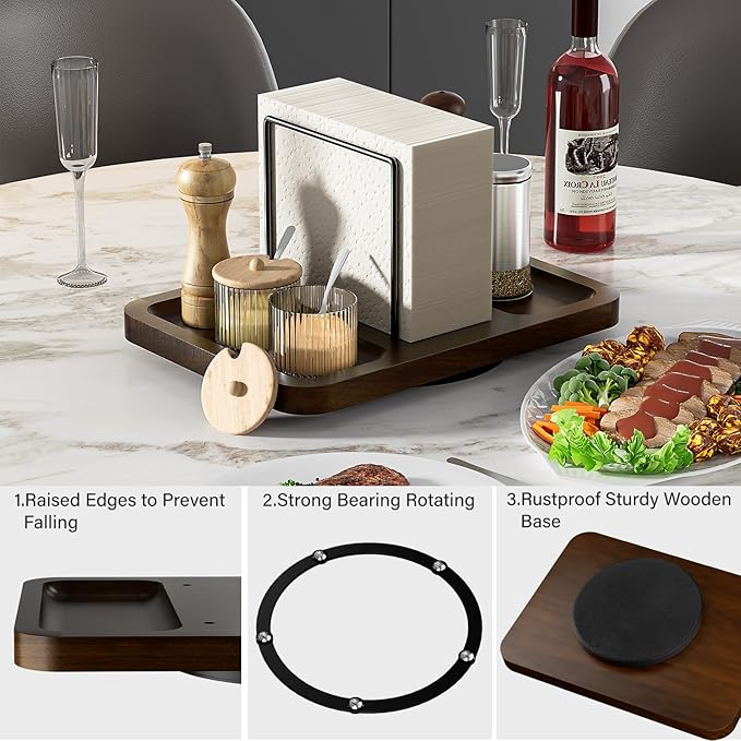 Napkin Holder for Table, Rotating Metal Napkin Dispenser with Salt and Pepper Shakers Caddy Standing Paper Towel Holder for Bathroom Kitchen Dining Table Decor Not Including Shakers