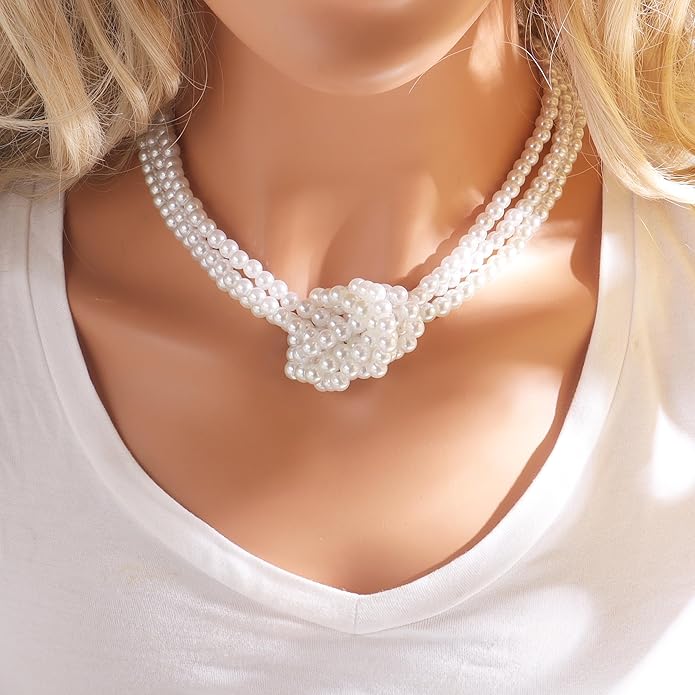 Statement Strand Imitation Pearl Necklace for Women 1980s