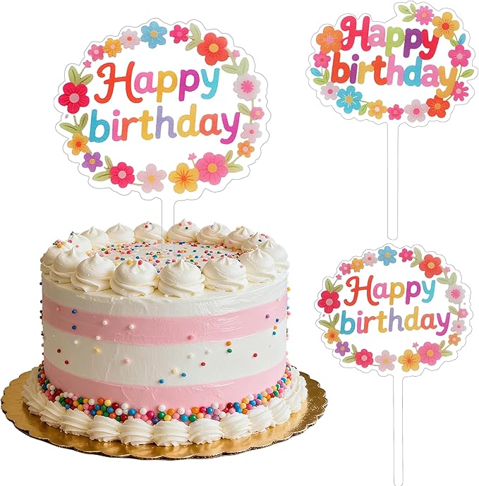 Coucoland Birthday Cake Toppers - 2 Pcs Vintage Daisy Flower Acrylic Cake Decorations for Baby Shower Birthday Party Supplies