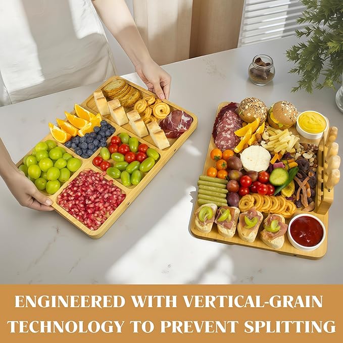 Large Bamboo Charcuterie Boards 2 Sets(16"*12"*0.8") Cheese Board & Platter Tray Accessories with Knives for Entertaining | Wedding, Bridal Shower & Housewarming Gifts for Women and Couples