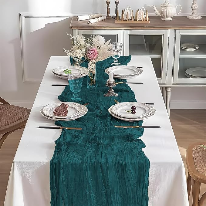2 Pack 10 Ft Cheesecloth Table Runner Teal Gauze Long Table Runners Boho Gauze Cheese Cloth Table Runner Rustic Sheer Runner for Wedding Party Table Decor ( 35 x 120 Inch )