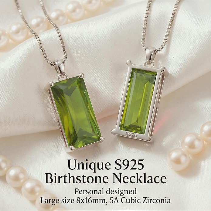 Minimalist Square 8mm×16mm Birthstone Sterling Silver Necklace - Hypoallergenic, Lightweight, Gift for Her
