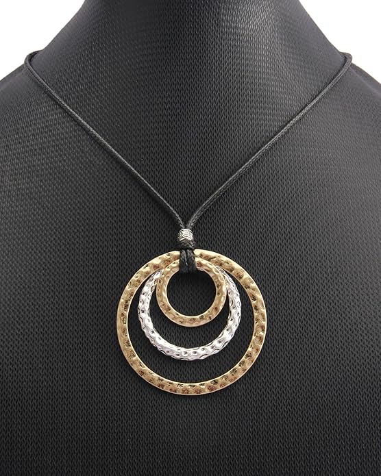 GelConnie Boho Necklaces for Women Vintage Silver Circles Long Pendant Necklace Cowgirl Sweater Necklace Adjustable Leather Choker Necklace for Women