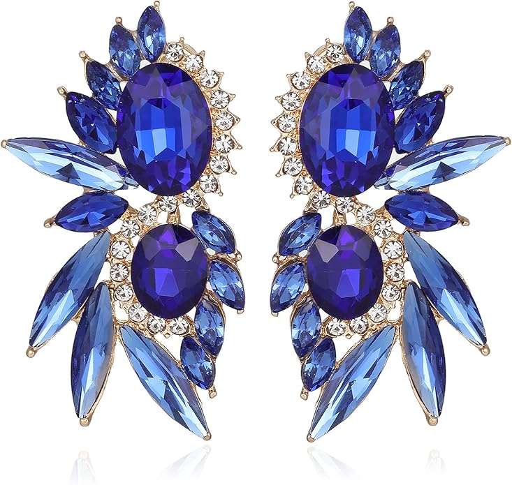 Vintage Rhinestone Statement Earrings Fancy Crystal Cluster Drop Dangle Earrings for Women