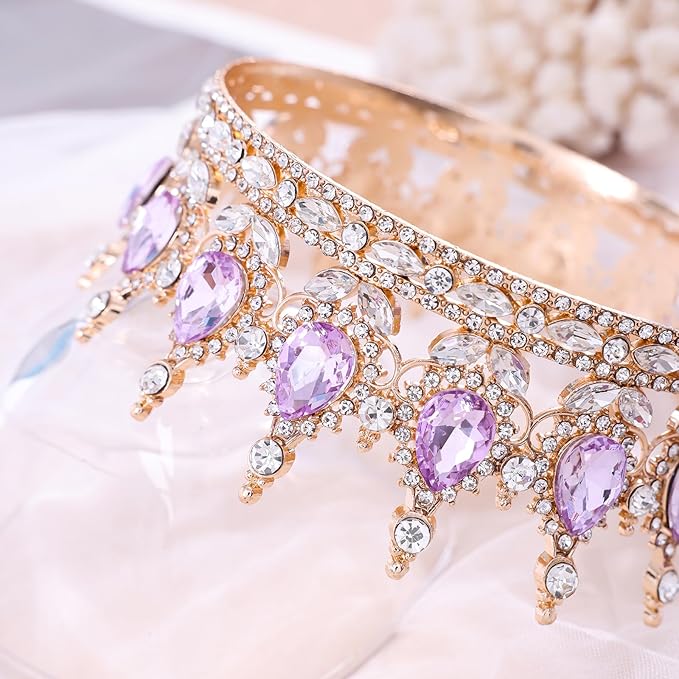 Purple Queen Crown for Women Crystal Tiara for Girl Rhinestone Wedding Headband for Bride Hair Accessories for Costume Birthday Party Prom Gifts
