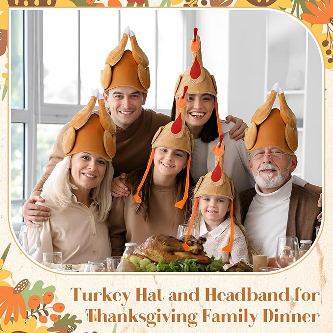 Hanaive 10 Pieces Thanksgiving Turkey Hats Bulk for Adults Turkey Costume for Dress-up Party Plush Turkey Hat Party Supplies