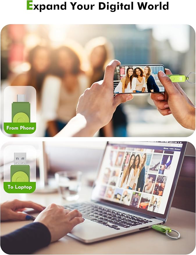 MOSDART 1TB USB3.1 Fast Speed C and A Dual Flash Drive, exFAT Memory Stick with Keychain and LED Indicator, for iPhone 15 and 16, Android Phone, iPad, MacBook, and Other Laptops, Green
