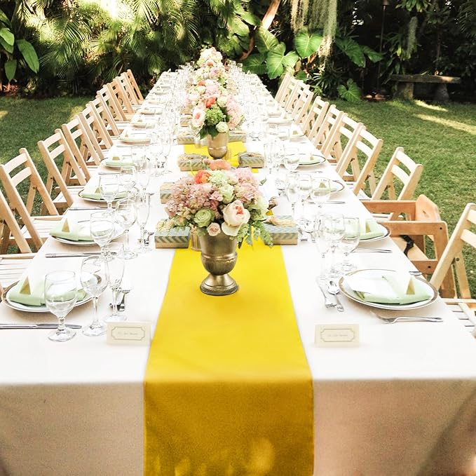 10 Pack Satin Table Runner Yellow 12 x 108 Inch Long,Satin Silk Table Runner for Wedding,Birthday Party and Banquet(Yellow,10 Pack)
