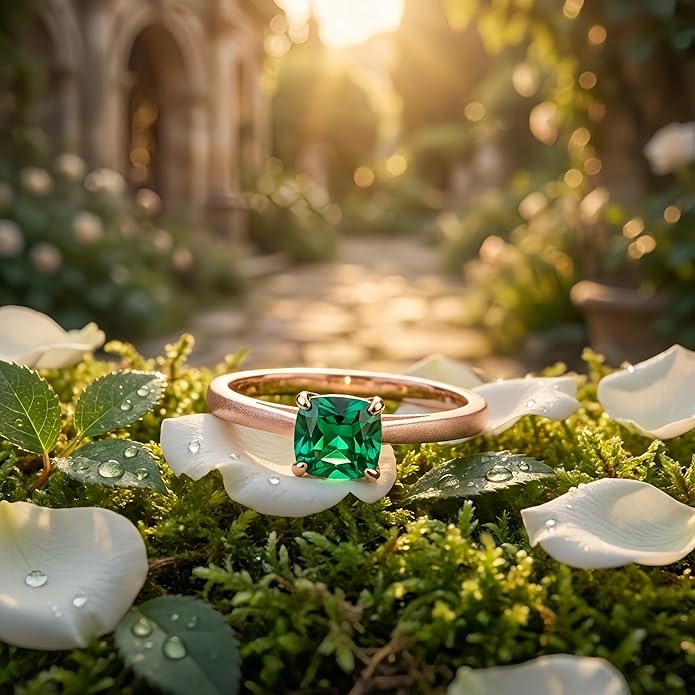 14K Gold Emerald Square Cut Solitaire Ring for Women | Elegant Engagement, Wedding, Anniversary, Birthday Fine Jewelry | Classic 14 Karat Gold Setting