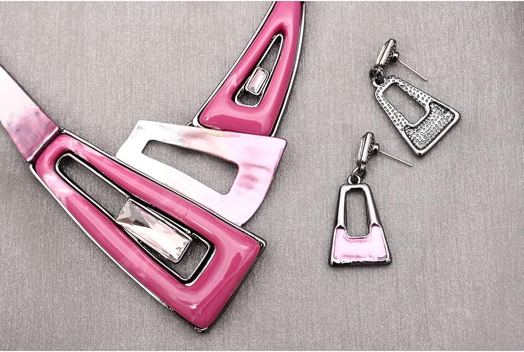 SFE Irregular Enamel Triangle Shape shell Collar Bib Bohemian Boho Statement Necklace Earrings Fashion Costume Jewelry Set for Women