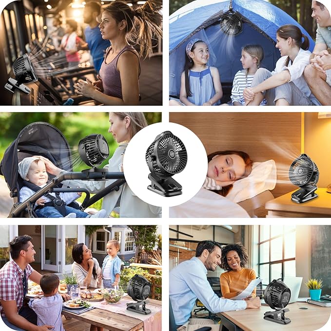 Small Clip on Fan with Remote Control | 8000mAh Battery | 5 Speeds | 5" Portable Rechargeable Mini Desk/Table Fan for Baby Stroller, Outdoor Camping, Tent, Desktop, Bedroom, Living Room, Office, Dorm