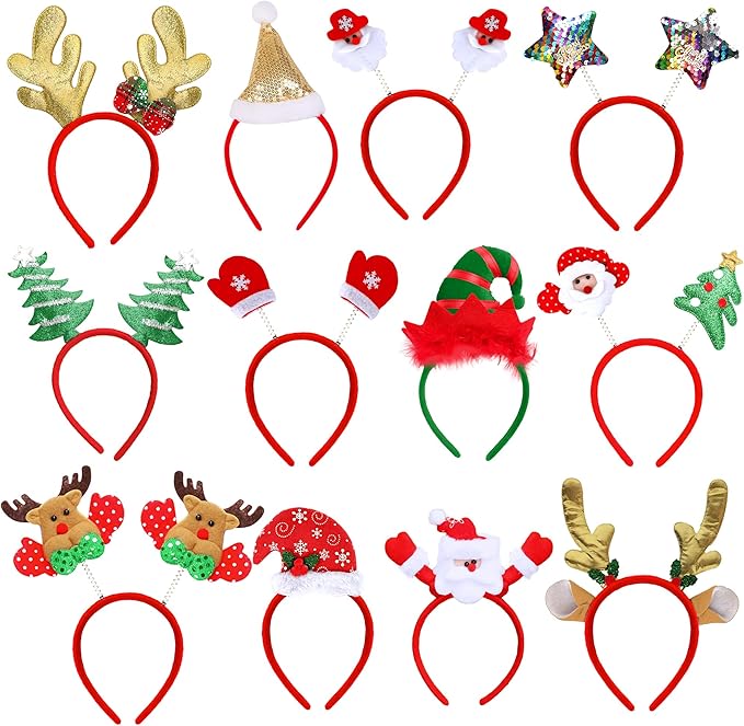KatchOn Merry Christmas Headbands for Women - Pack of 12 | Holiday Headwear for Women | Christmas Party Favors and Accessories | Xmas Hair Accessories | Christmas Headbands for Adults