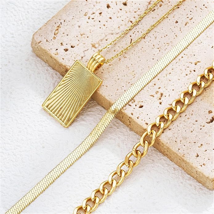 Women's Multi-Layered Gold Necklace, Stackable Delicate 14K Gold Plated Fashion Round Multi Layers Pendant Necklace, Gold Jewelry Set Gifts