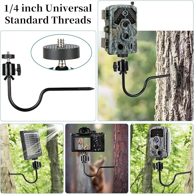 3 Pcs Trail Camera Tree Mount,1/4 in Screw,360° Adjustable Screw Security Cam Mount for Game Cameras, Solar Panels, etc, Easy to Install & Heavy Duty