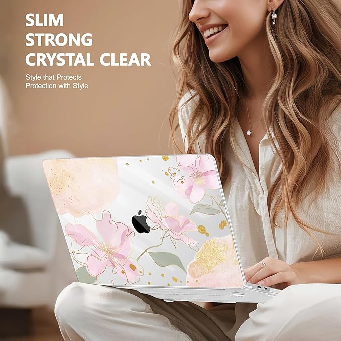 Case for MacBook Pro 13 inch with/Without Touch Bar (2016-2022, M2 A2338 M1 A2289 A2251 A2159 A1989 A1706 A1708), Hard Shell + Keyboard Cover + Dust Plug - Gold Blossom Flowers