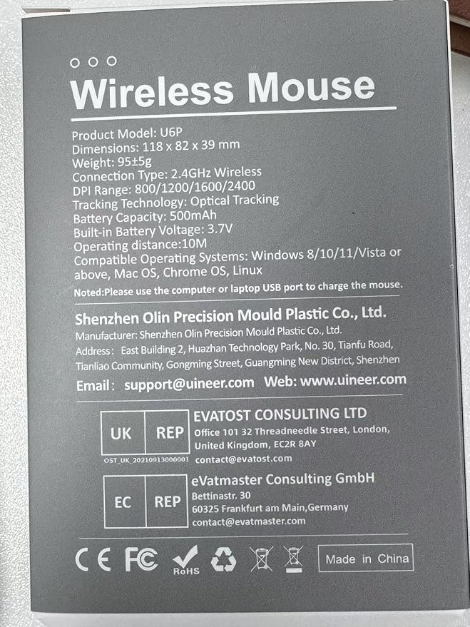 Wireless Mouse,[Upgraded] Rechargeable 2.4GHz (Battery Level Visible) Ergonomic Computer Mouse,4 Levels DPI, Wireless Mice for Laptop PC Computer(Grey and White)