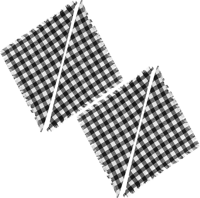 Alipis 4pcs Black and White Check Cotton Napkins with Fringe Soft Washable Reusable Cloth Napkins for Thanksgiving Weddings Fall Parties and Everyday Dining