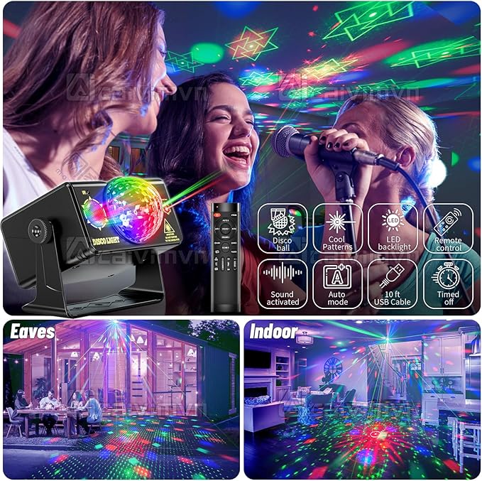 Party Lights Dj Disco Light Disco Ball Light LED Stage Strobe Lights Projector Sound Activated with Remote Control for Parties Club Bar Holiday Christmas Dance Gift Birthday Xmas Wedding Home Décor